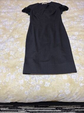 Blumarine Black Midi Sheath Dress with Lace Sleeves